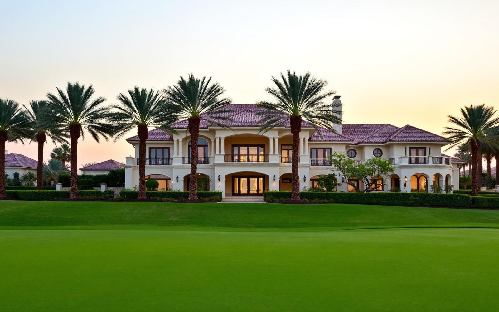 Luxury villa backing onto a manicured golf course fairway in Dubai