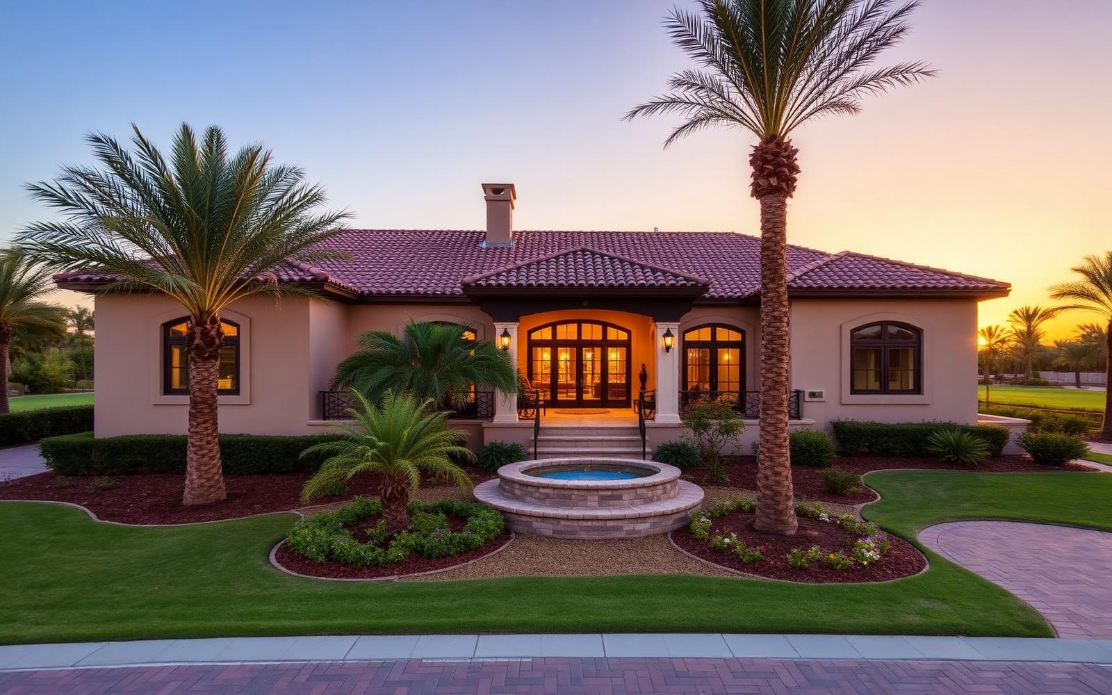Mediterranean-style villa at Victory Heights overlooking a golf course